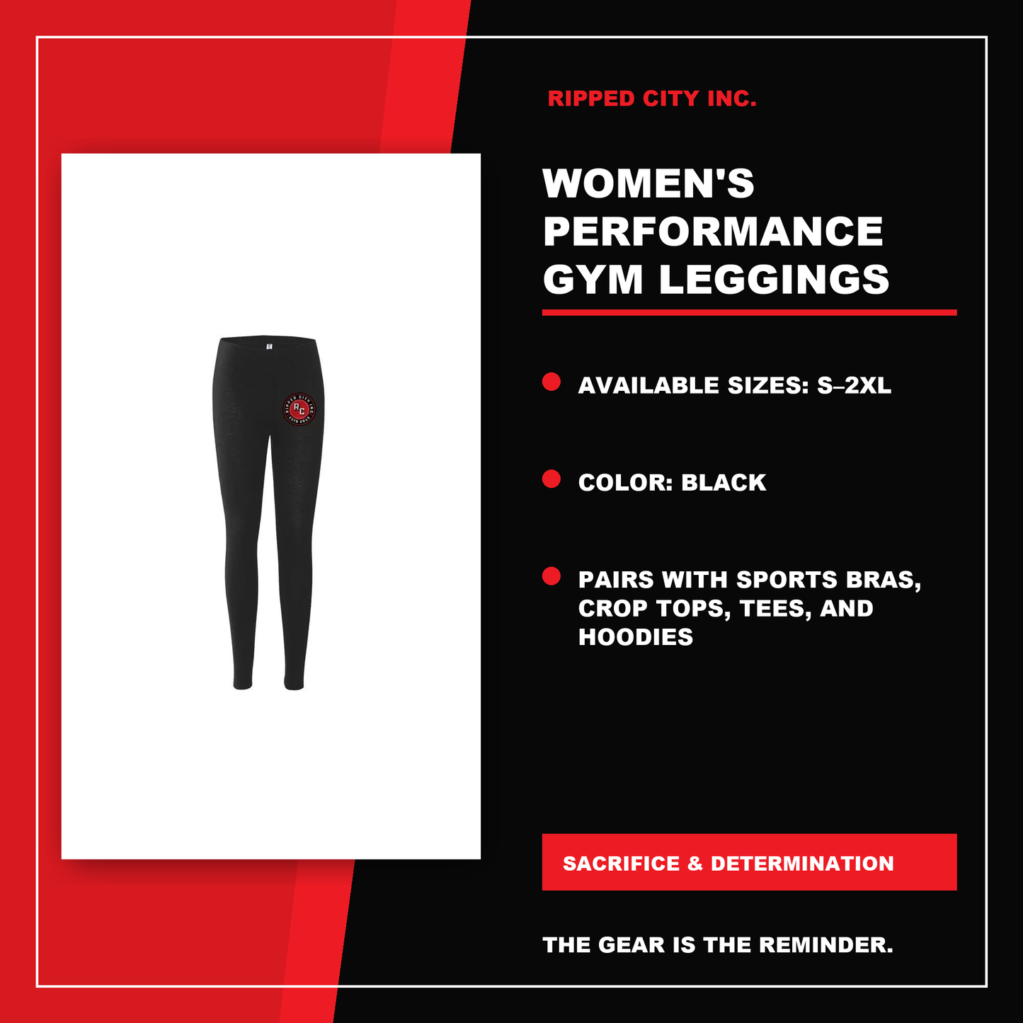 Women's Performance Gym Leggings product details with current Ripped City product image, available options and verified listing information - Ripped City Inc premium gym apparel