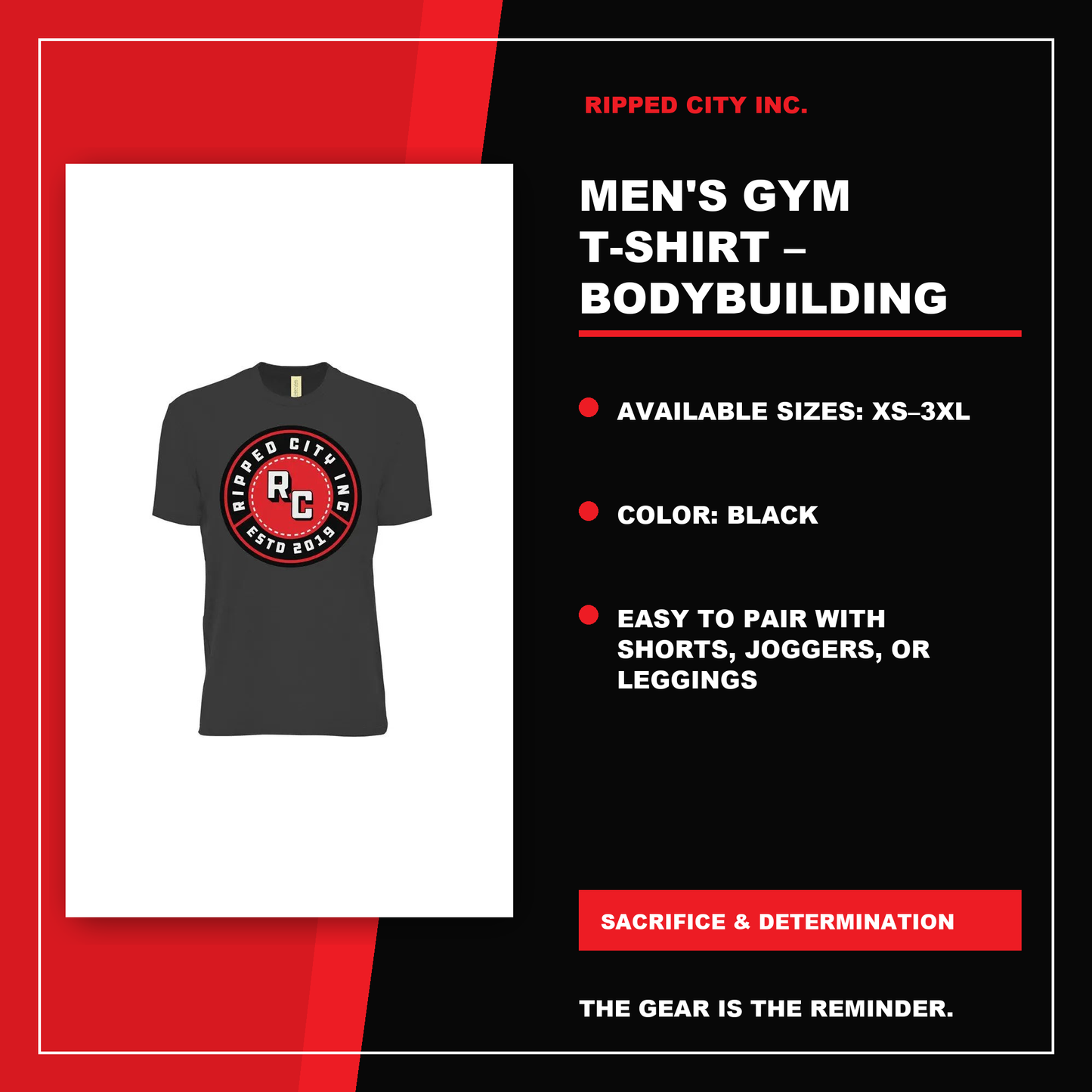 Men's Gym T-Shirt – Bodybuilding Workout Tee – Ripped City product details with current Ripped City product image, available options and verified listing information - Ripped City Inc premium gym apparel