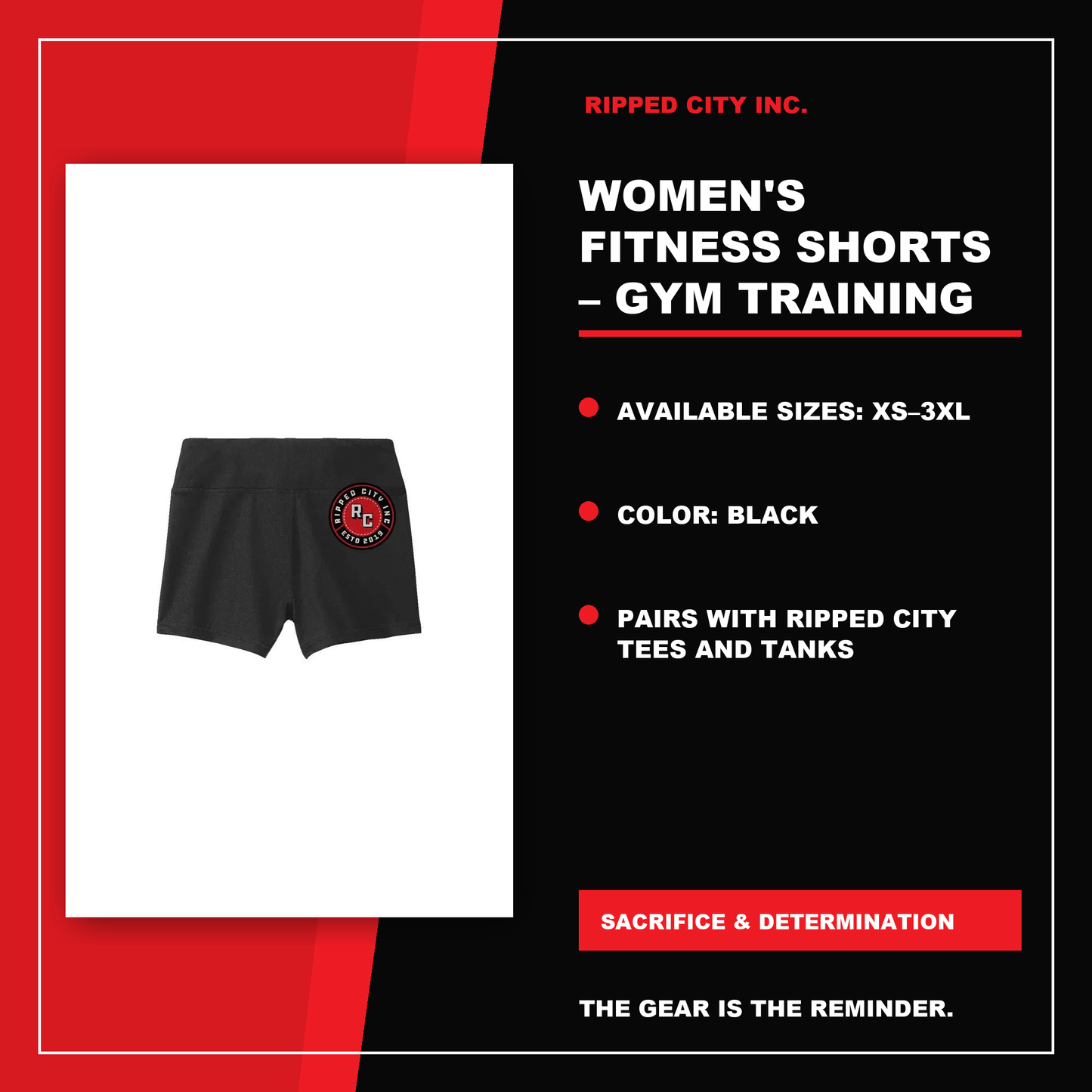 Women's Fitness Shorts – Gym Training product details with current Ripped City product image, available options and verified listing information - Ripped City Inc premium gym apparel