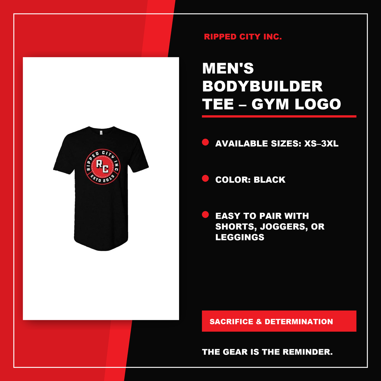 Men's Bodybuilder Tee – Gym Logo Shirt product details with current Ripped City product image, available options and verified listing information - Ripped City Inc premium gym apparel