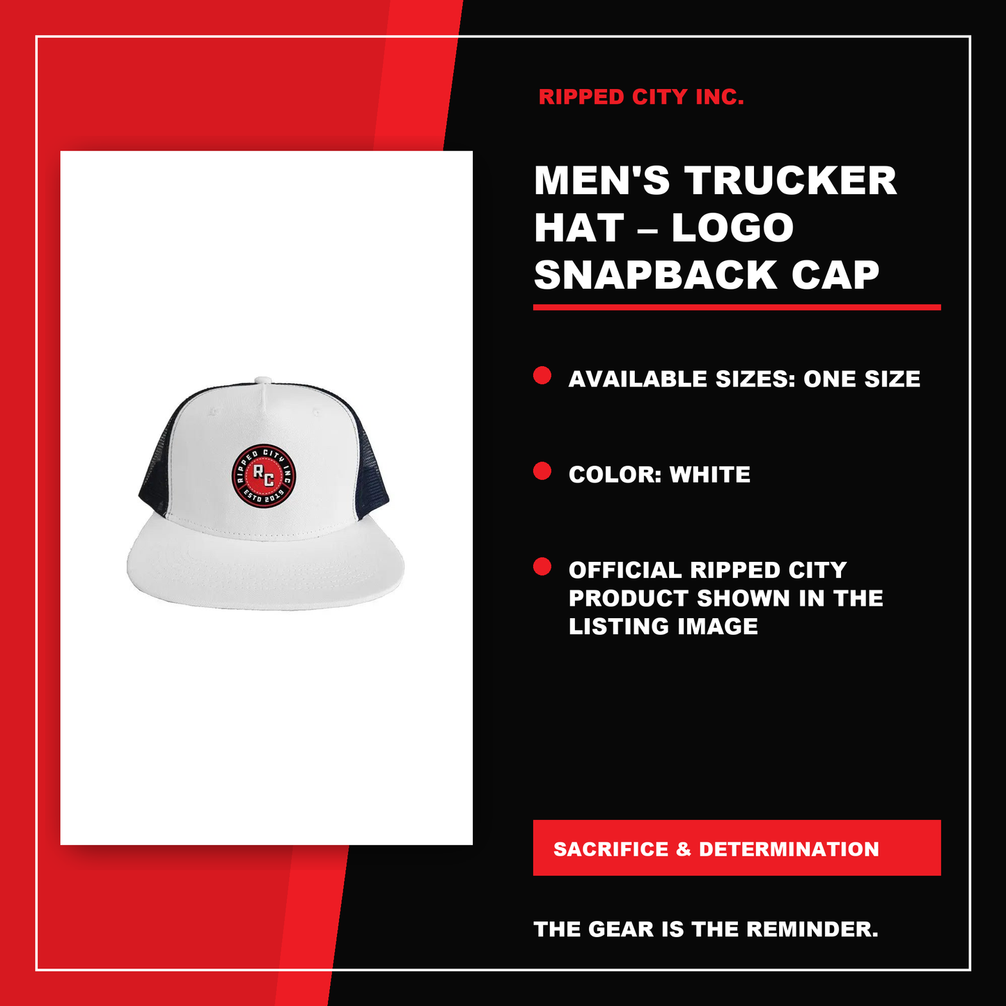 Men's Trucker Hat – Logo Snapback Cap product details with current Ripped City product image, available options and verified listing information - Ripped City Inc premium gym apparel