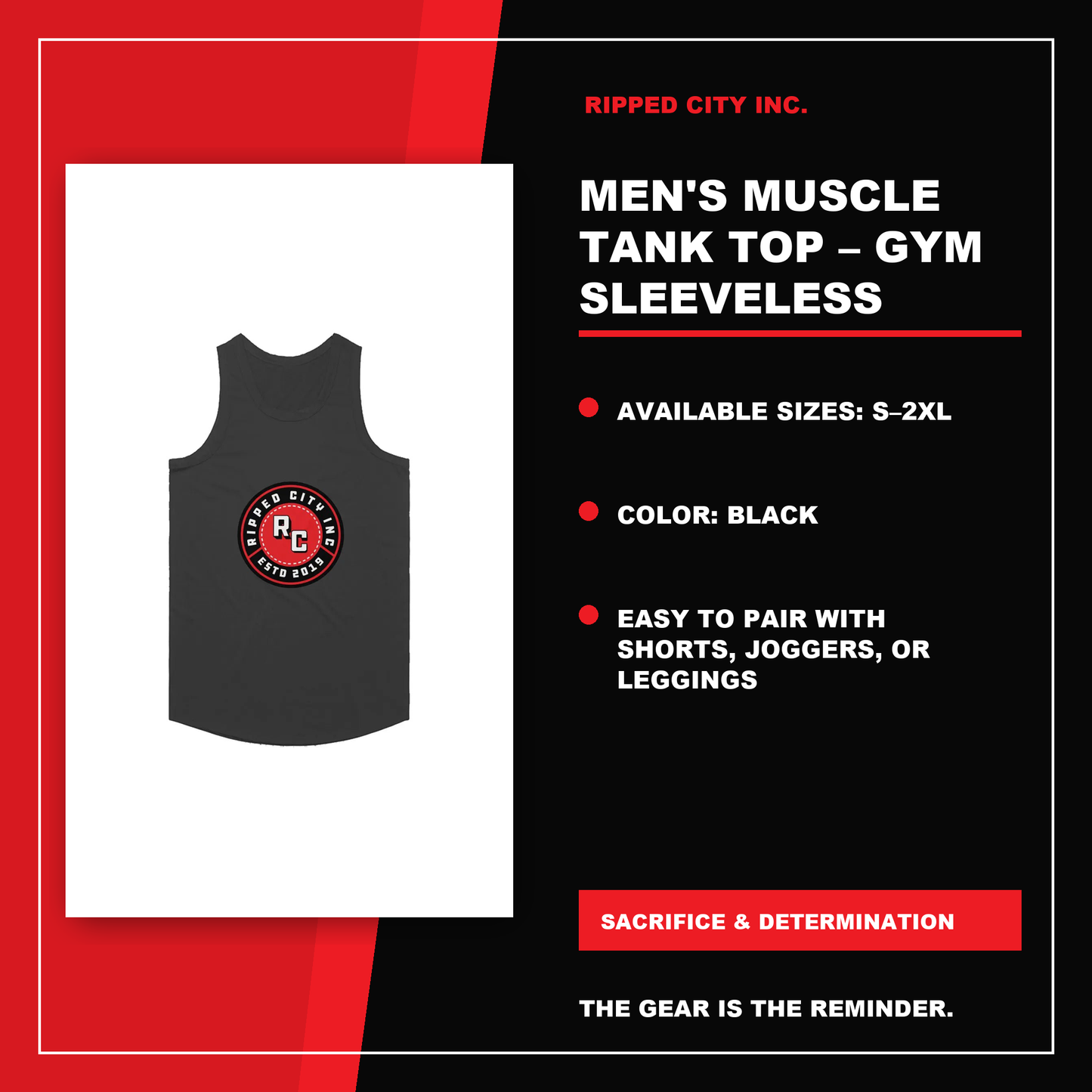 Men's Muscle Tank Top – Gym Sleeveless Shirt product details with current Ripped City product image, available options and verified listing information - Ripped City Inc premium gym apparel
