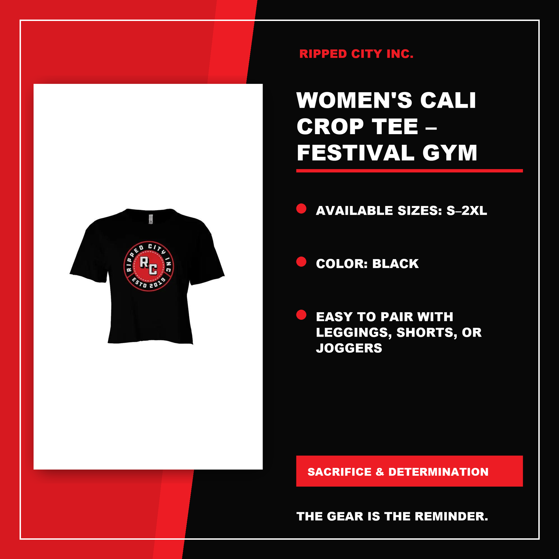 Women's Cali Crop Tee – Festival Gym Top product details with current Ripped City product image, available options and verified listing information - Ripped City Inc premium gym apparel
