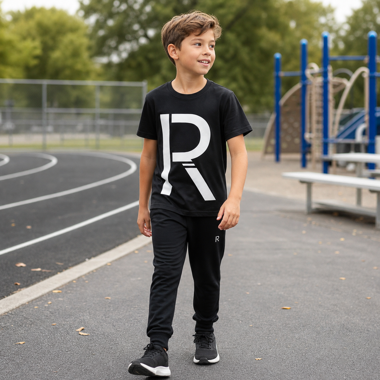 Kids black athletic graphic T-shirt with white Ripped City logo lifestyle image - Ripped City Inc premium gym apparel