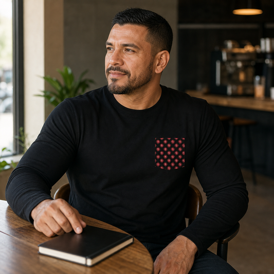 Athletic man wearing the Ripped City men's long sleeve training shirt in a casual fitness setting - Ripped City Inc premium gym apparel