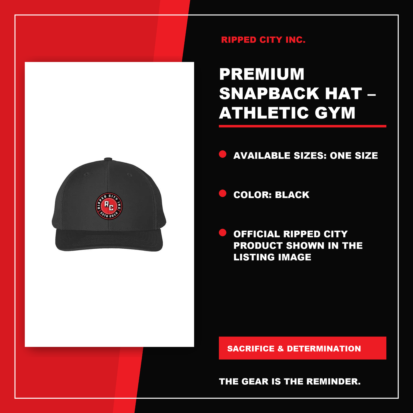 Premium Snapback Hat – Athletic Gym Cap product details with current Ripped City product image, available options and verified listing information - Ripped City Inc premium gym apparel
