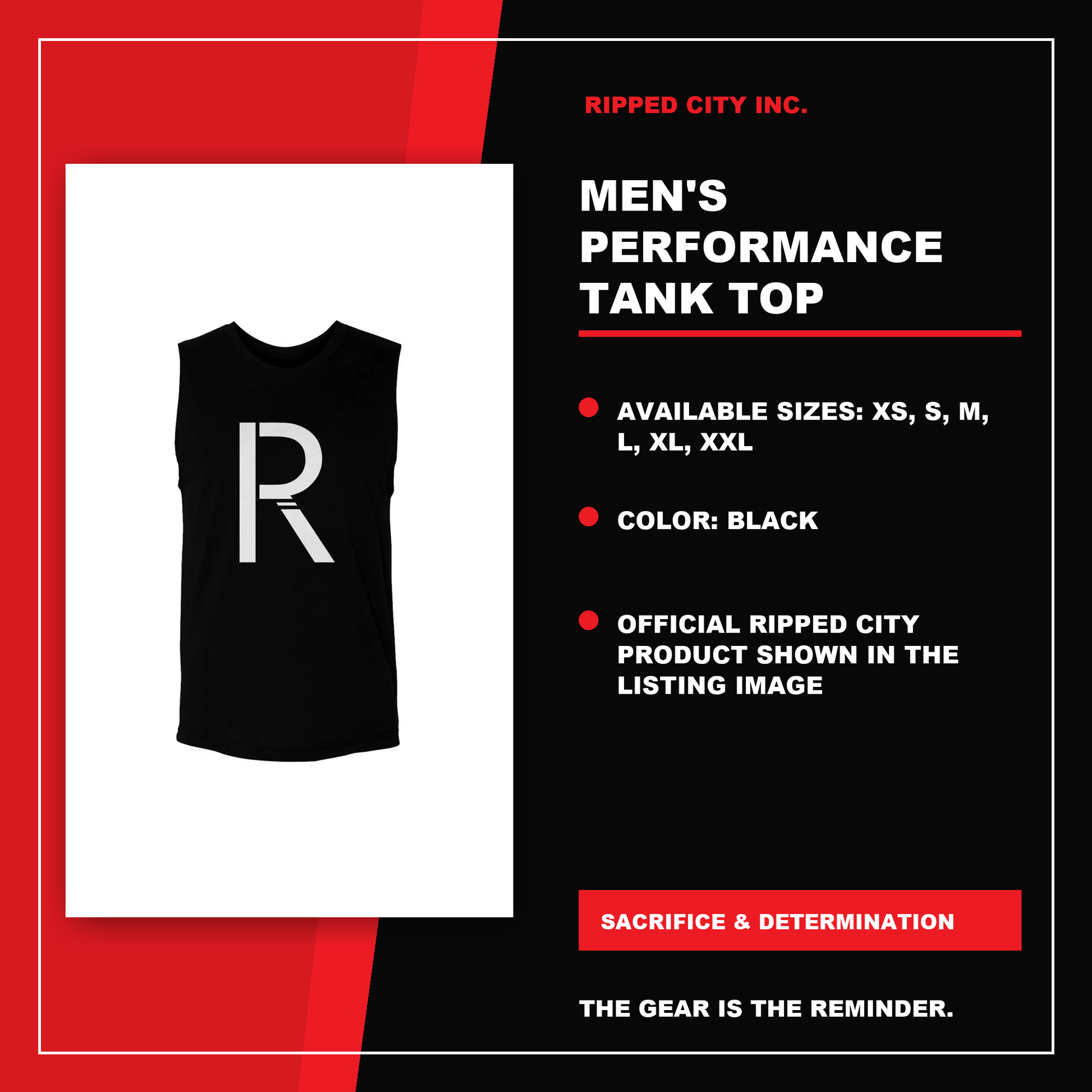 Men's Performance Tank Top product details with current Ripped City product image, available options and verified listing information - Ripped City Inc premium gym apparel