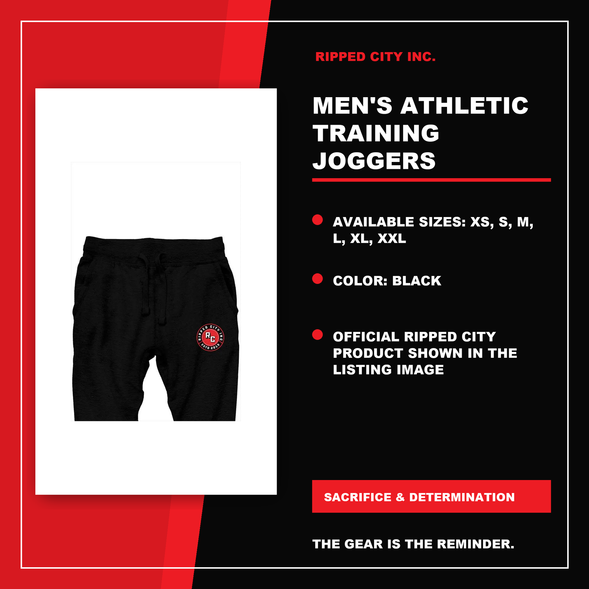 Men's Athletic Training Joggers product details with current Ripped City product image, available options and verified listing information - Ripped City Inc premium gym apparel