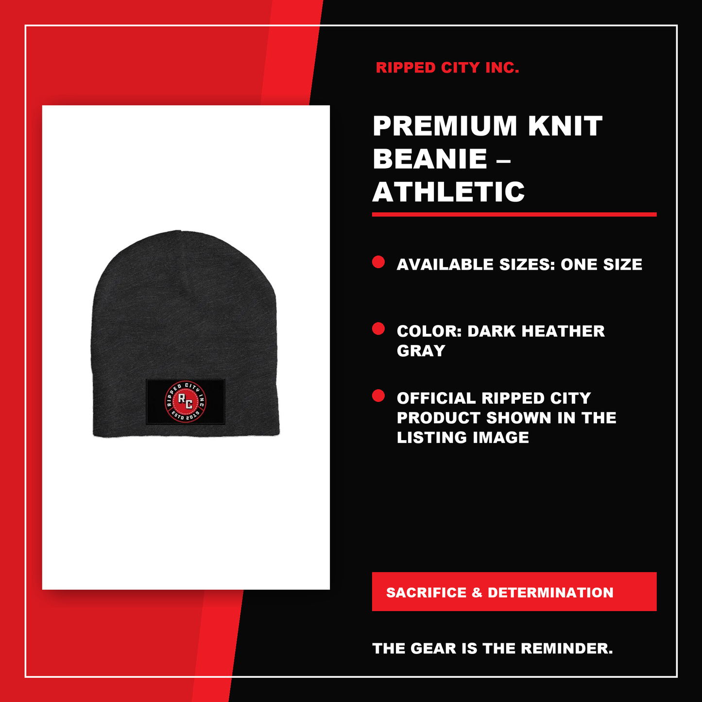 Premium Knit Beanie – Athletic Winter Cap product details with current Ripped City product image, available options and verified listing information - Ripped City Inc premium gym apparel
