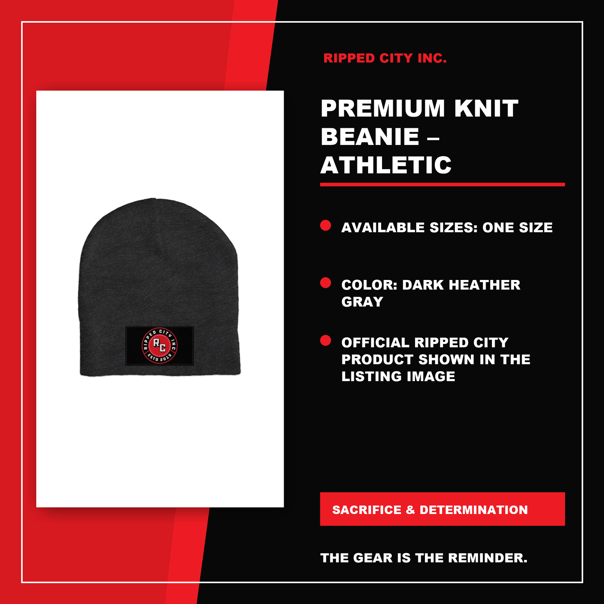 Premium Knit Beanie – Athletic Winter Cap product details with current Ripped City product image, available options and verified listing information - Ripped City Inc premium gym apparel